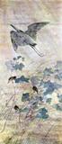 Госюн, Мацумура. Цапля над мальвами. Около 1800. 109 x 56 см. Шелк, акварель. Япония