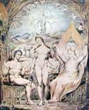 Блейк, Уильям. Архангел Рафаил с Адамом и Евой. 1808. 50 x 40 см. Перо, акварель. Романтизм.