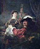Рембрандт, Харменс ван Рейн. Автопортрет с Саскией на коленях