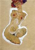 Эгон Шиле.Обнаженная на корточках. 1910. 44,4 x 31 см. Бумага, мел, пигмент